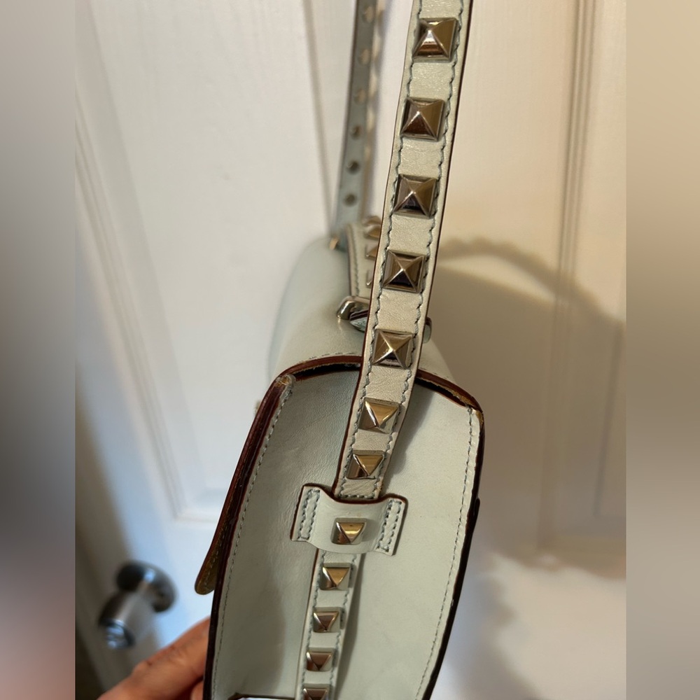 Rebecca Minkoff Pale Mint Leather Crossbody Bag with Studded Strap Top Handle - Picture 7 of 13